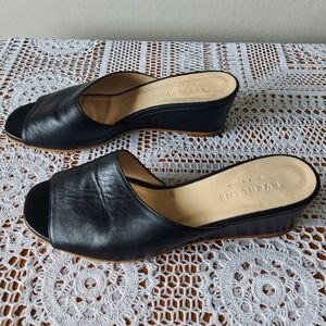 EVERLANE Open Toe Wedge Black Leather Mule Flat Sandal Slides